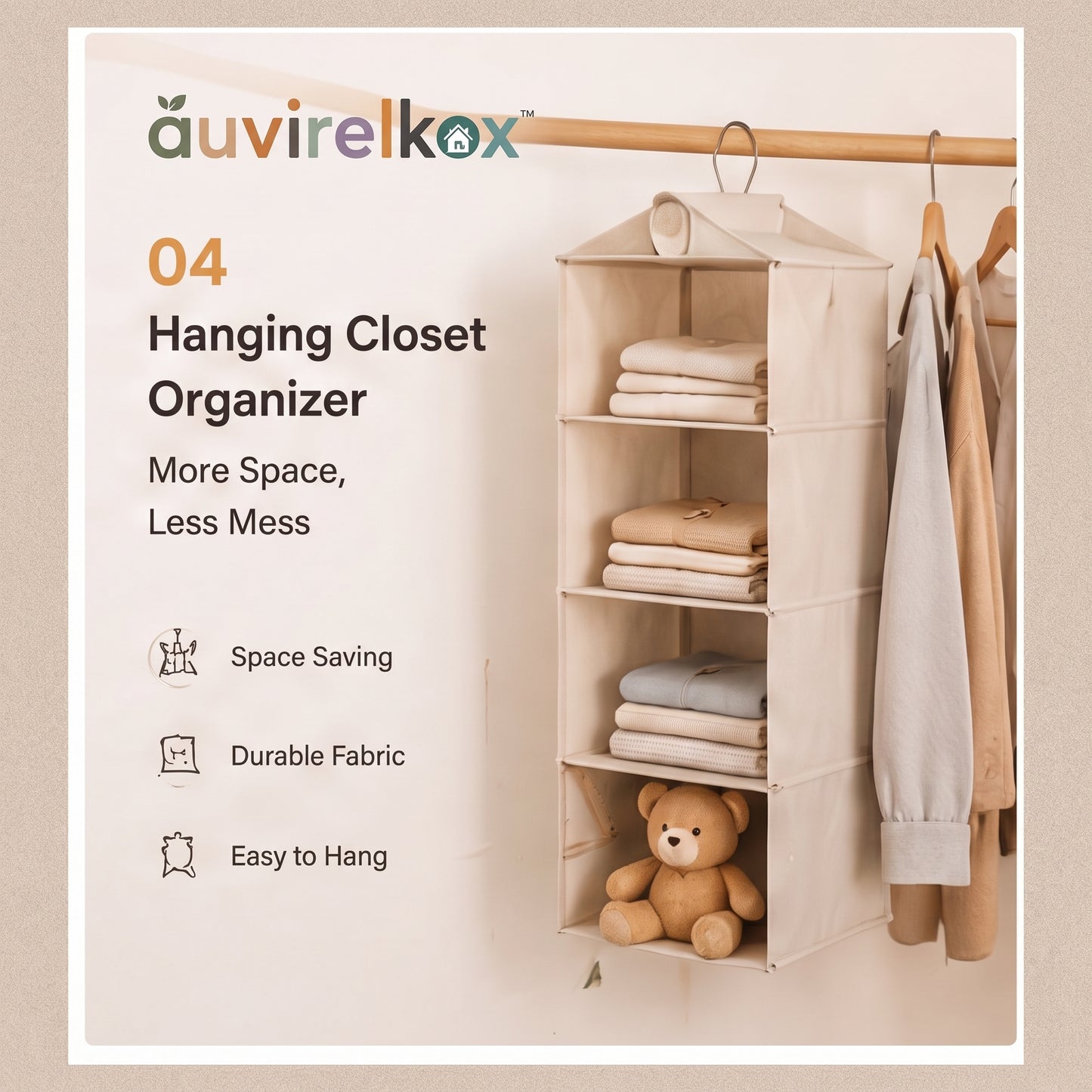 Hanging Closet Organizer with 5 Shelves, Foldable Fabric Wardrobe Storage and Space-Saving Home Organizer