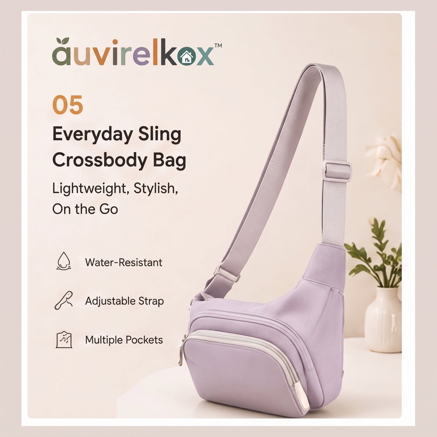 Everyday Sling Crossbody Bag, Water-Resistant Multi-Pocket Travel Shoulder Bag for Women and Men