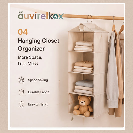 Hanging Closet Organizer with 5 Shelves, Foldable Fabric Wardrobe Storage and Space-Saving Home Organizer