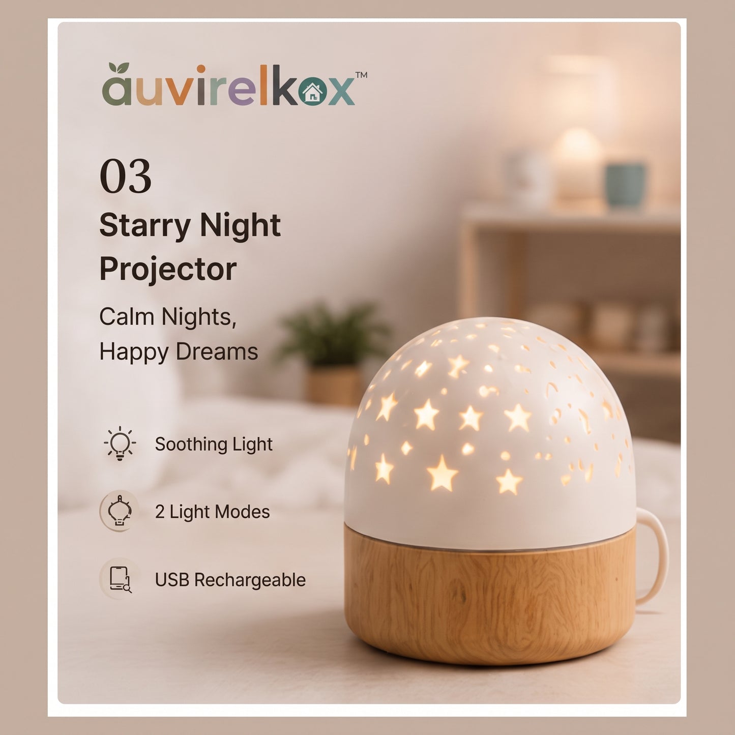 Starry Night Projector Lamp, Rechargeable Kids Galaxy Night Light and Calming Nursery Decor